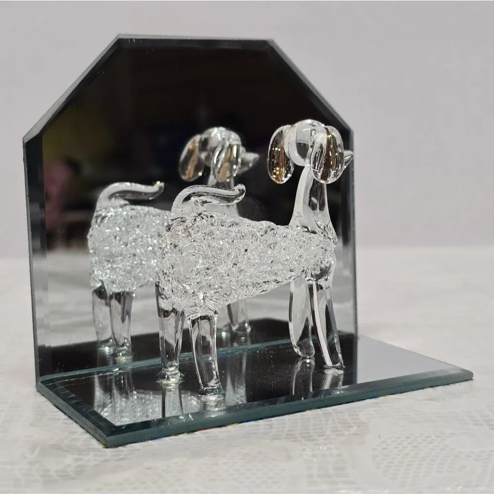 Spun Glass Poodle Dog Figurine On Mirror Stand NEW